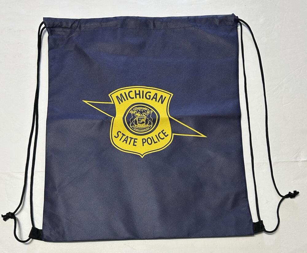 Michigan State Police Drawstring Backpack Blue Bag MSP Shield Logo Collectible